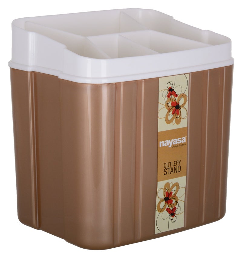 Nayasa Plastic Castle Cutlery Stand | Big | Utensils Holder with Compartments & Drip Tray | Spoon, Fork, Knife & Chopstick Organizer | Tabletop & Kitchen Storage Rack | Brown - Image 4