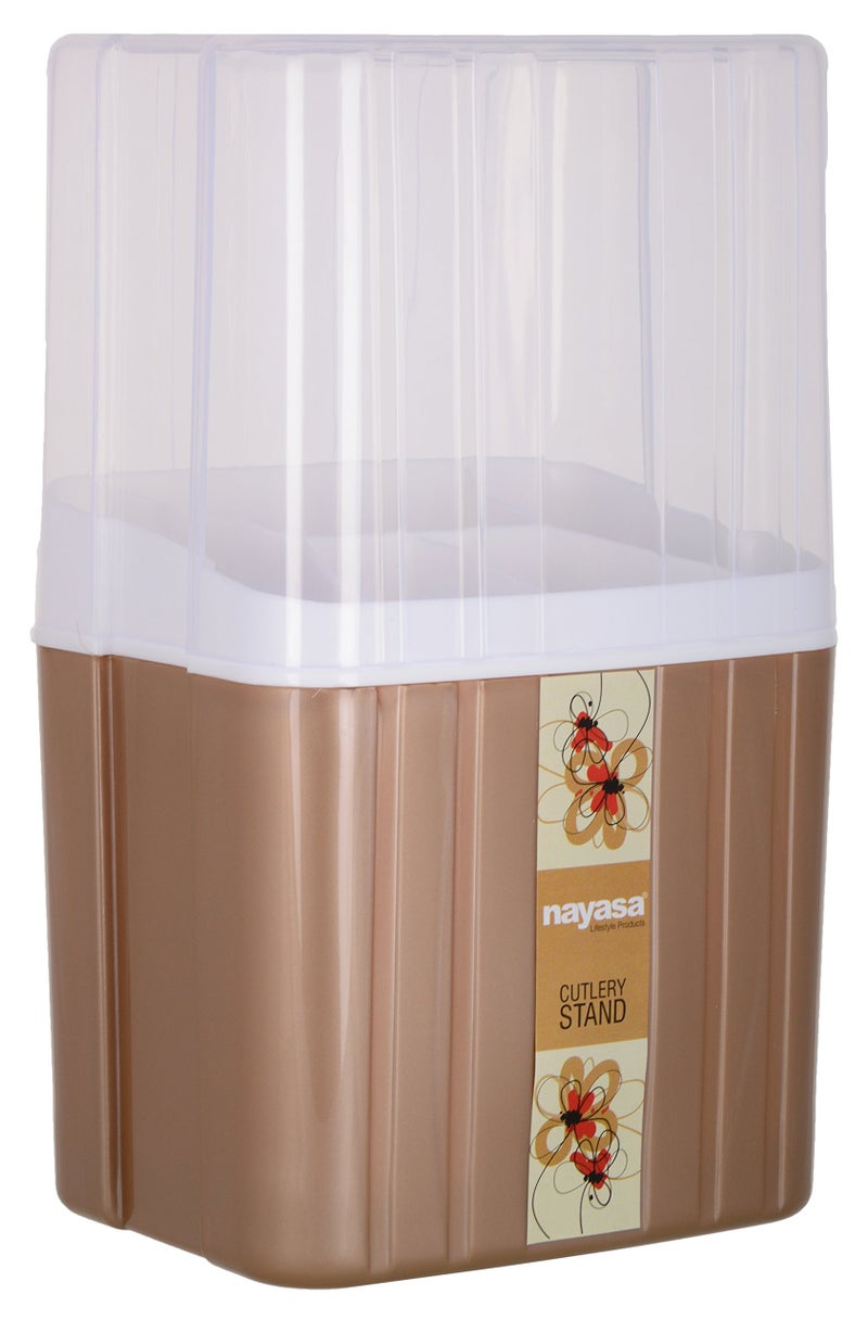 Nayasa Plastic Castle Cutlery Stand | Big | Utensils Holder with Compartments & Drip Tray | Spoon, Fork, Knife & Chopstick Organizer | Tabletop & Kitchen Storage Rack | Brown - Image 2