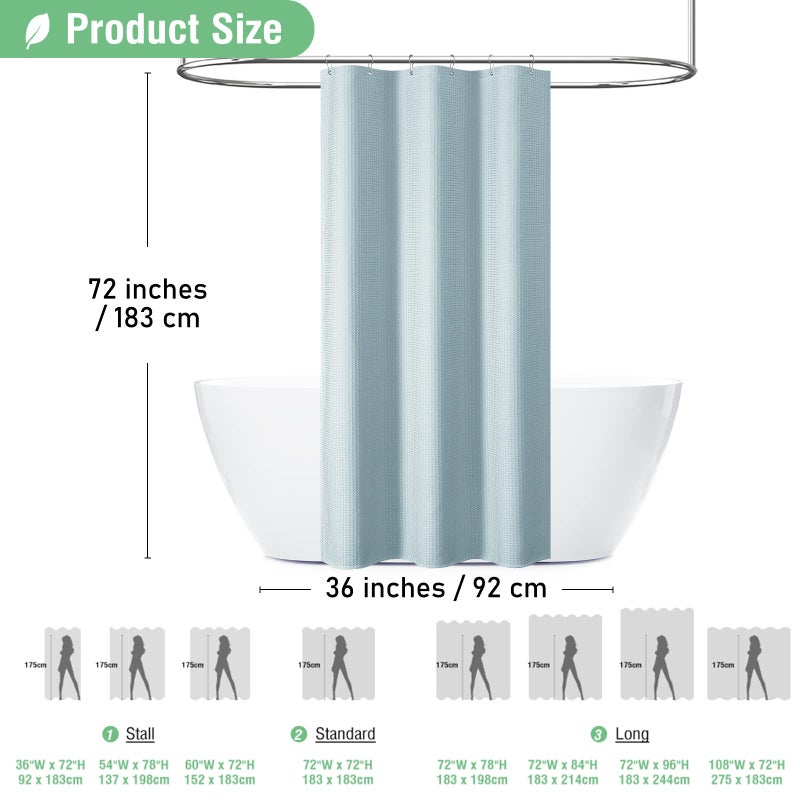 Dynamene ستارة دش دش Dynamene Stall - 36 × 72 نسجًا ثقيلًا من الستائر الدش للقطعة القماشية للحمام المحايدة في الفندق SPA ستارة حمام فاخرة مع 6 خطافات بلاستيكية ضباب الأزرق - Image 4
