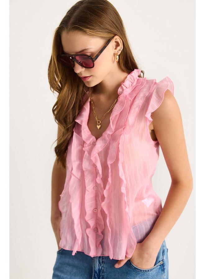 جينجر بلوزة بياقة على شكل حرف  وتفاصيل مكشكشة - Image 3