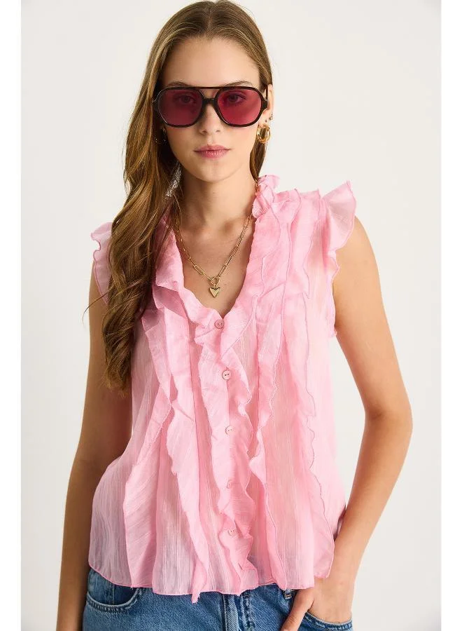Ginger V Neck Ruffle Detail Top