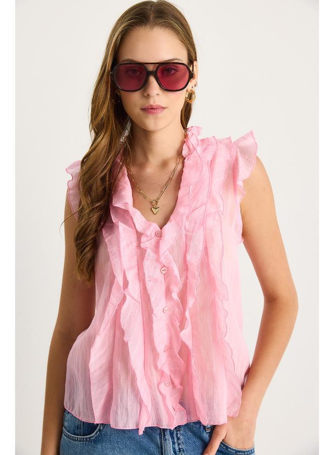 جينجر بلوزة بياقة على شكل حرف  وتفاصيل مكشكشة - Image 1