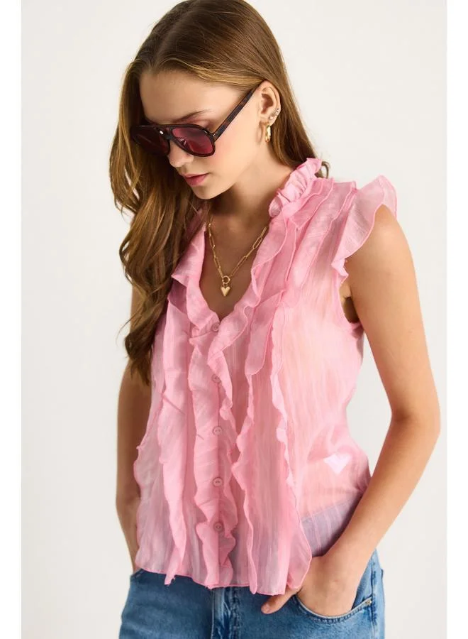 Ginger V Neck Ruffle Detail Top