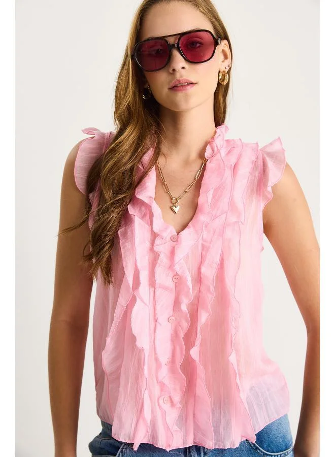 Ginger V Neck Ruffle Detail Top