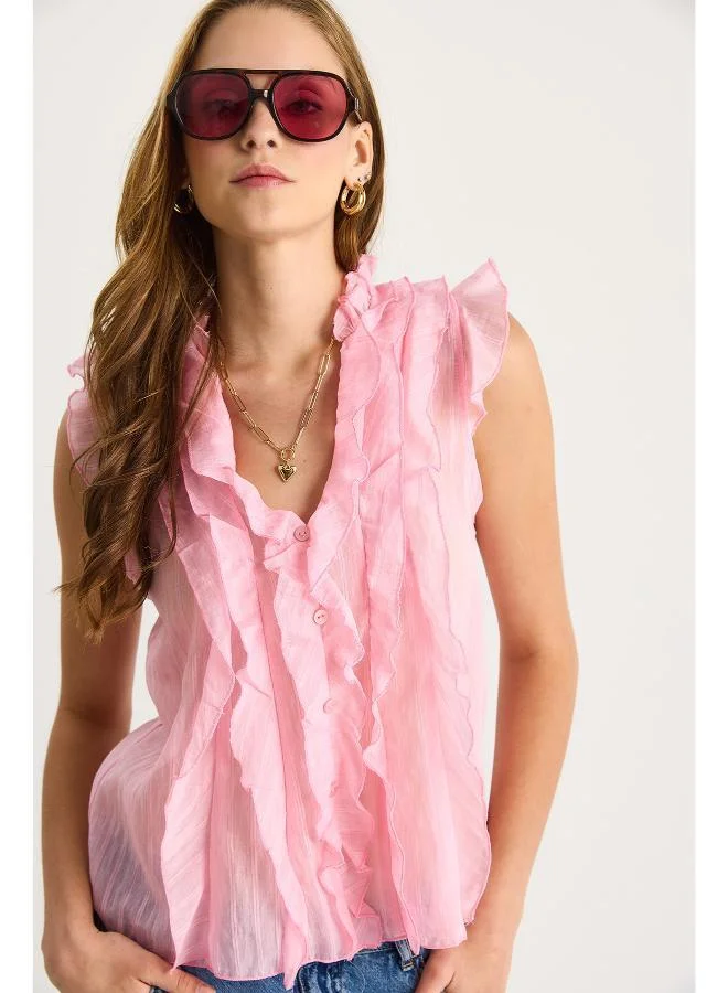 Ginger V Neck Ruffle Detail Top