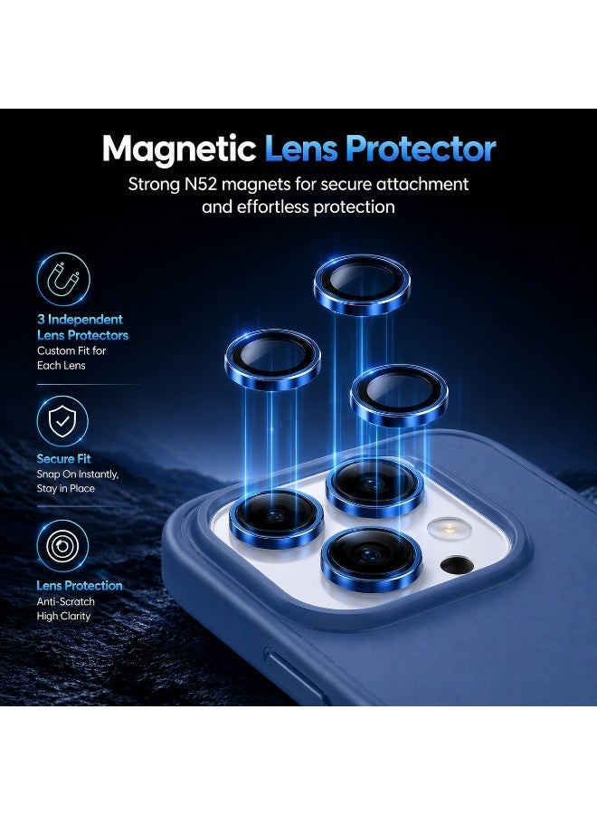 حافظة بحامل حلقي مغناطيسي لهاتف iPhone 16 Pro Max مقاس 6.9 بوصة، غطاء شبه شفاف مطفي مقاوم للصدمات مع 3 واقيات لعدسات الكاميرا، أزرق - Image 3