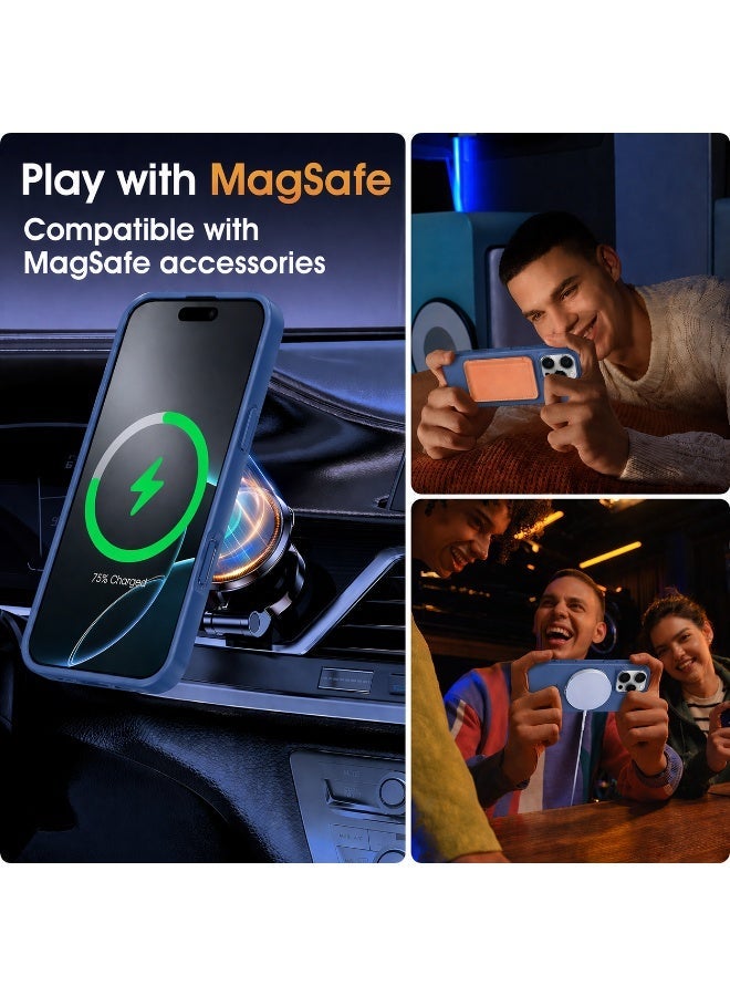 حافظة بحامل حلقي مغناطيسي لهاتف iPhone 16 Pro Max مقاس 6.9 بوصة، غطاء شبه شفاف مطفي مقاوم للصدمات مع 3 واقيات لعدسات الكاميرا، أزرق - Image 4
