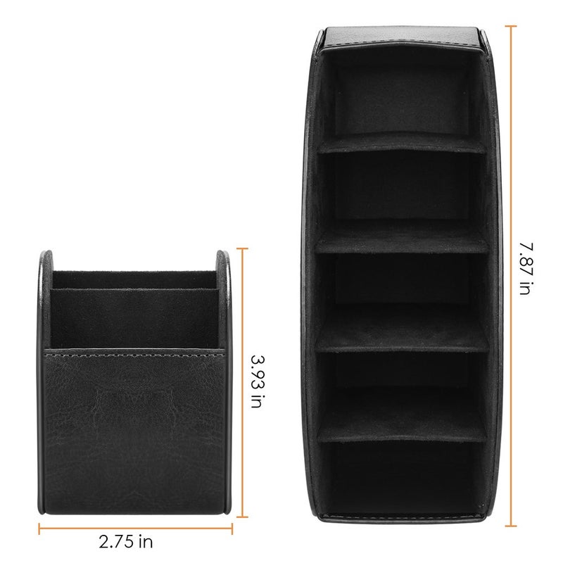 SITHON Remote Control Holder with 5 Compartments - PU Leather Remote Caddy Desktop Organizer Store TV, DVD, Blu-Ray, Media Player, Heater Controllers, Black - Image 3