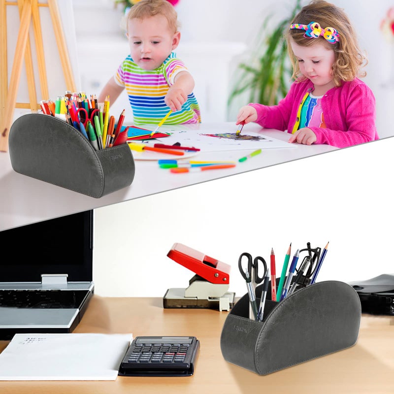 SITHON Remote Control Holder with 5 Compartments - PU Leather Remote Caddy Desktop Organizer Store TV, DVD, Blu-Ray, Media Player, Heater Controllers, Black - Image 4