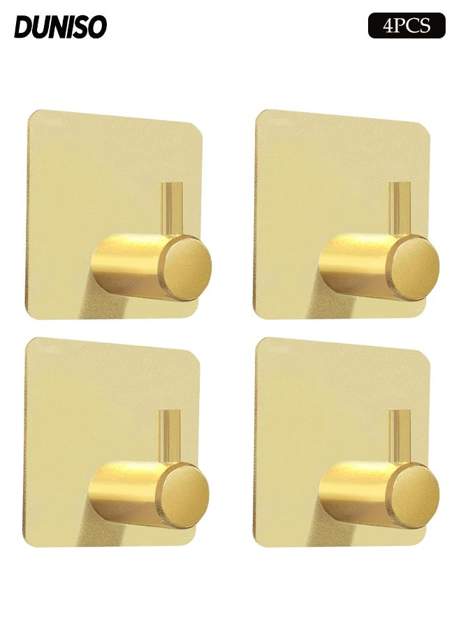 DUNISO 4-Pieces Self Adhesive Hooks for Hanging,Waterproof 304 Stainless Steel Hooks for Hanging Coat,Hat,Robe or Towel ,Single Organizer for Bathroom and Kitchen - Image 1