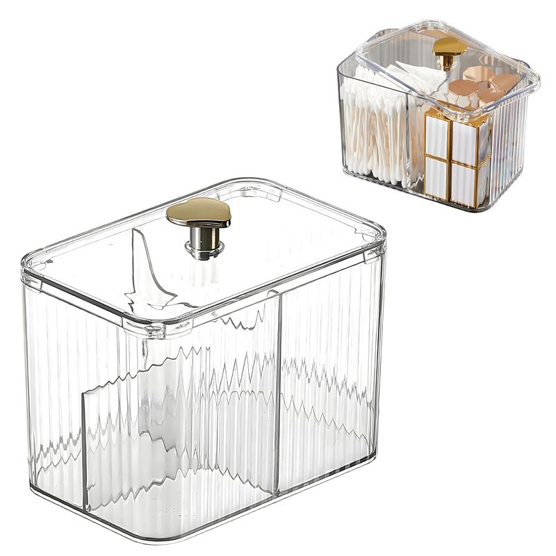 HOOPVOOL ® Cosmetic And Makeup Organizer Box, Cotton Swabs Storage with Lid,Makeup Pad Holder, Bathroom Canister Multipurpose Box Divided for Face Brush Pens. (Transparent Heart) - Image 1