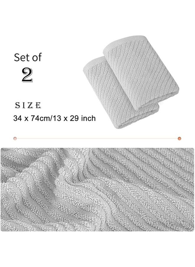 joyzzz - 2-Piece Towel Set, Grey Ribbed Hand Towels for Bathroom 74x34cm 100% Cotton Soft Absorbent Soft Feeling Fast Drying Towels Hotel Towel Face Towel - Image 1