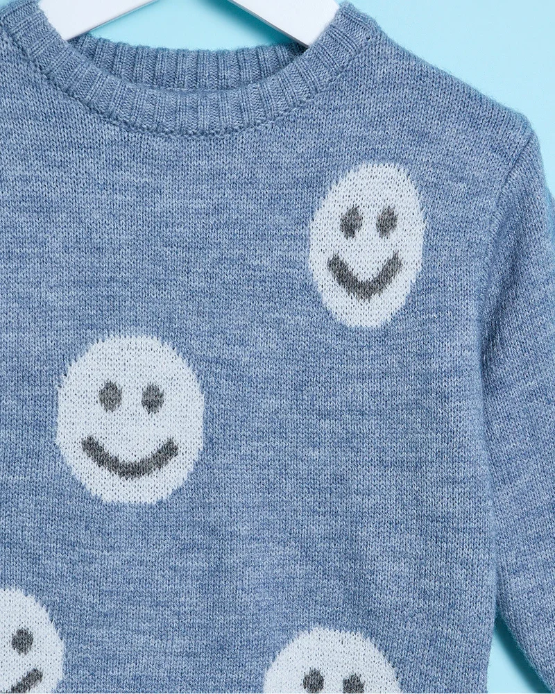 Redtag Infant Boys Blue Printed Pullover Sweater