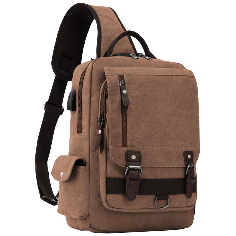 Leaper Retro Crossbody Bag Sling Bag Canvas Messenger Bag for Men Women Shoulder Bag Crossbody Handbags Satchel Coffee, XXL - Image 1