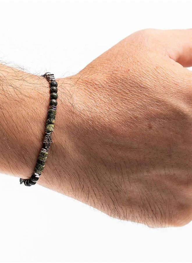 كريسوستوموس Handmade Adjustable Beaded Bracelet for Men with Green Agate