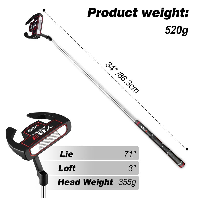 PGM Golf Putter for Men and Women Right Handed - Anti-Twist Mallet Design with Alignment Guide & Stepped Shaft - Low Center of Gravity for Smooth, Accurate Putts - 34 inch - Image 3
