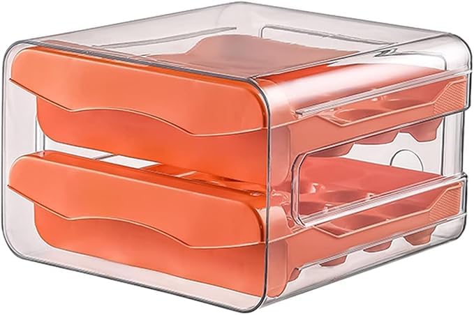 Home-Cloud HomeCloud Plastic 32 Grid Large Capacity Drawer Type Egg Holder/Egg Tray/Household Egg Fresh Storage Box/Multi-Layer Chicken Egg Storage Container (Orange_32 grid) - Image 4