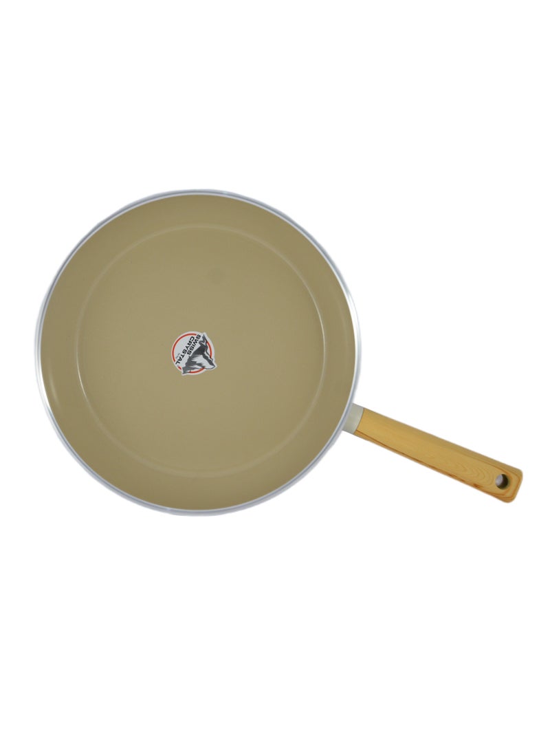 Homemaker Swiss Crystal High Quality Ceramic Coating Non-Stick Frypan - 30cm - Natural Wood Handle - Beige  - Image 3