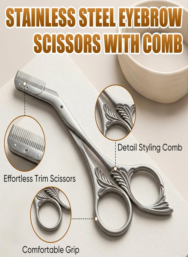 Eyebrow Trimming Scissors with Combs, Stainless Steel Eyebrow Scissors, Eyebrow Grooming Tools for Men and Women (Gray) - Image 3