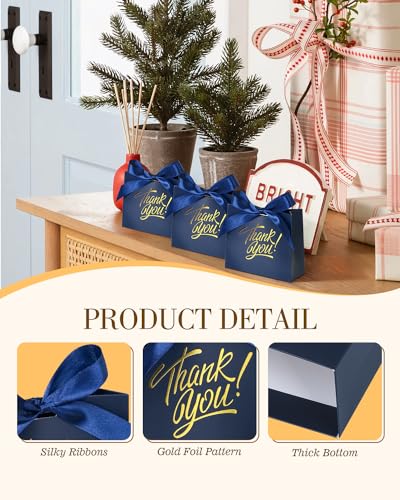 EQOREIIN Small Gift Bags, 25 Pack 4.5x1.8x3.9 Inches Mini Thank You Bags Navy Blue Kraft Paper Gift Bag with Bow Ribbon, Small Candy Bags for Birthday Wedding Baby Shower - Image 4