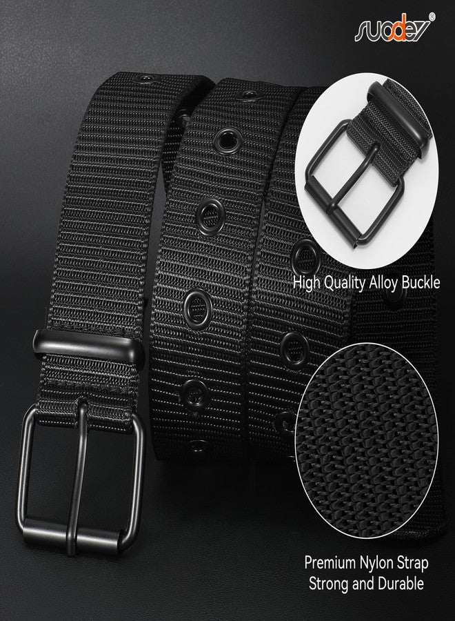 سوزدي حزام نايلون رجالي من SUOSDEY مزود بحلقات معدنية، حزام قماشي مناسب للجينز، حزام نايلون رجالي بإبزيم معدني - Image 3
