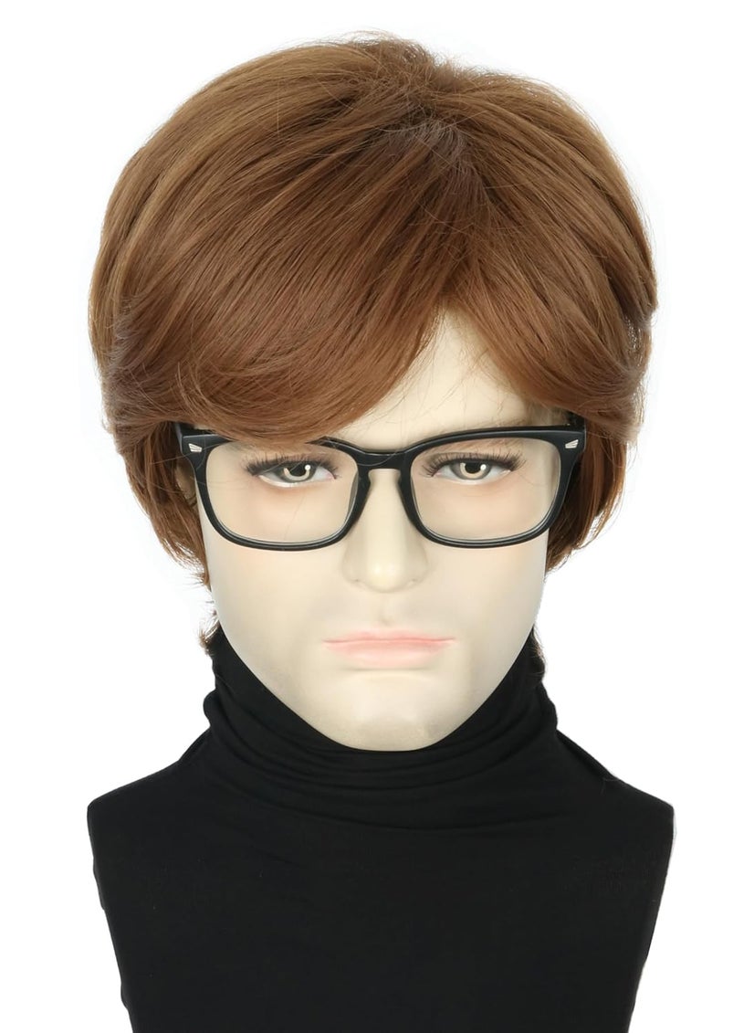 Topcosplay - Mens Wigs with Glasses Short Brown Ginger 60s 70s Male Wig for Costume Accessories Halloween Outfit - Image 1