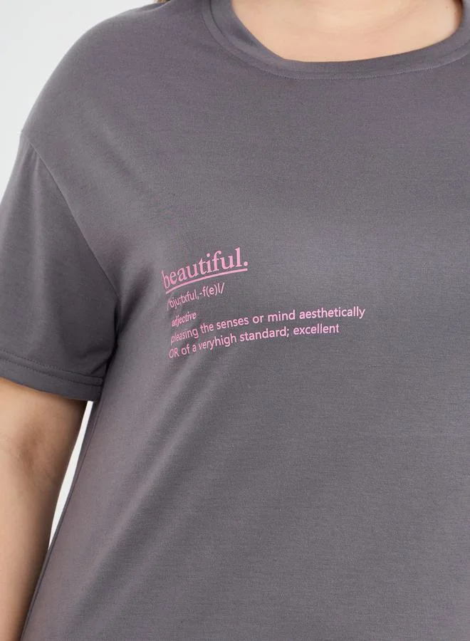 Styli Script Slogan Drop Shoulder Sleep T-Shirt Dress