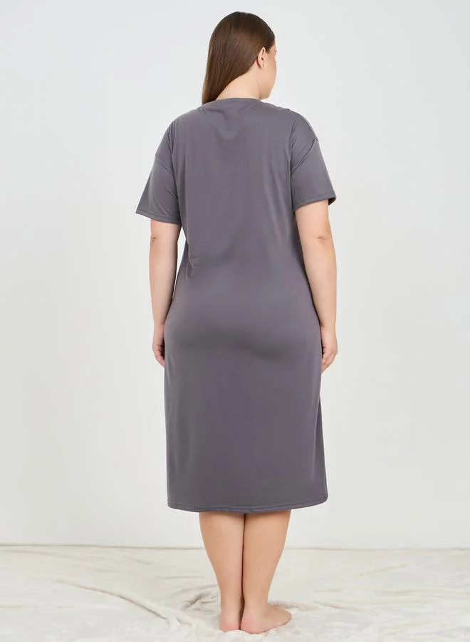 Styli Script Slogan Drop Shoulder Sleep T-Shirt Dress