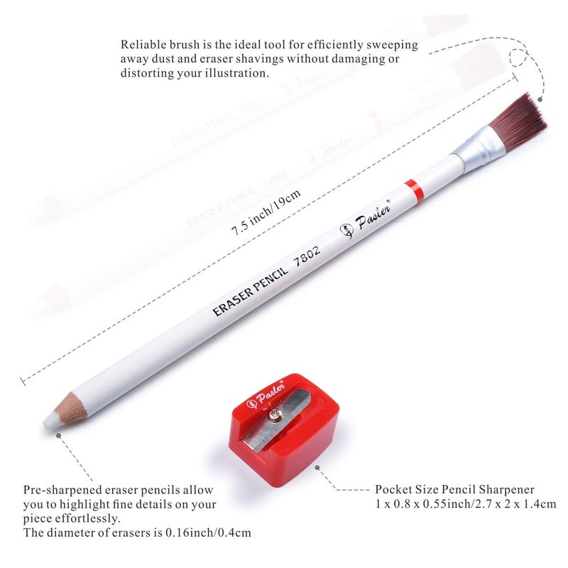 PaslerÂ® Eraser Pencils 7802 Perfection Detail Eraser Pencil with Brush and Sharpener, Perfect for sketches and Coloured Illustrations (4- pack) - Image 3