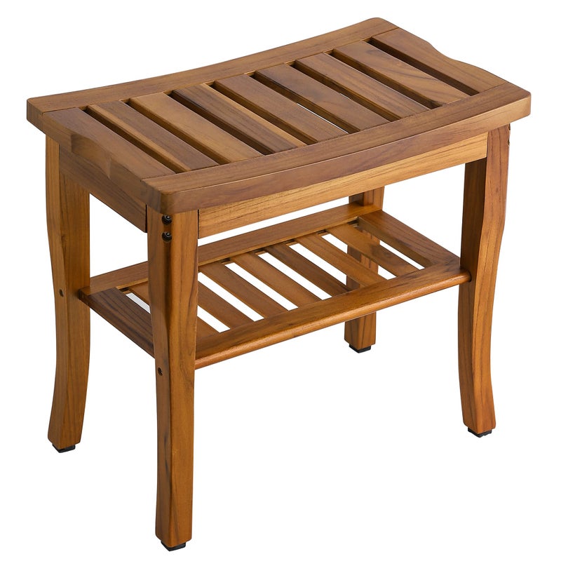 VaeFae VaeFae Teak Shower Bench Spa Bath Shower Stool with Storage Shelf Wooden Seat Stool for Bathroom 