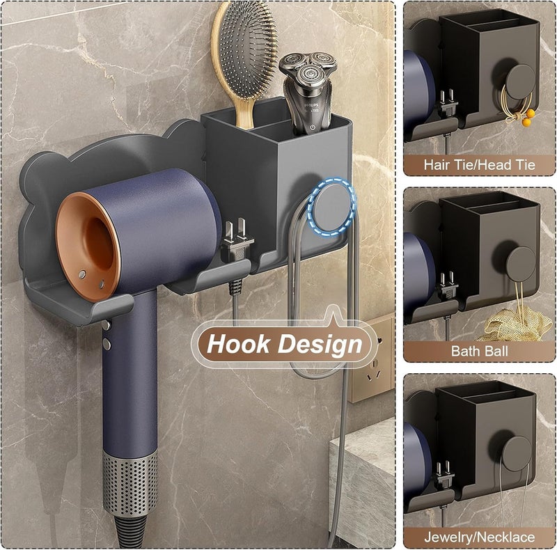IMPRONOW Wall-Mounted Hair Dryer Holder with Storage Box - Space-Saving Hair Dryer Rack With Electric Wire Organizer No-Drill Hair Dryer Stand For Bathroom Decor - Pack Of 1 (Black) - Image 1
