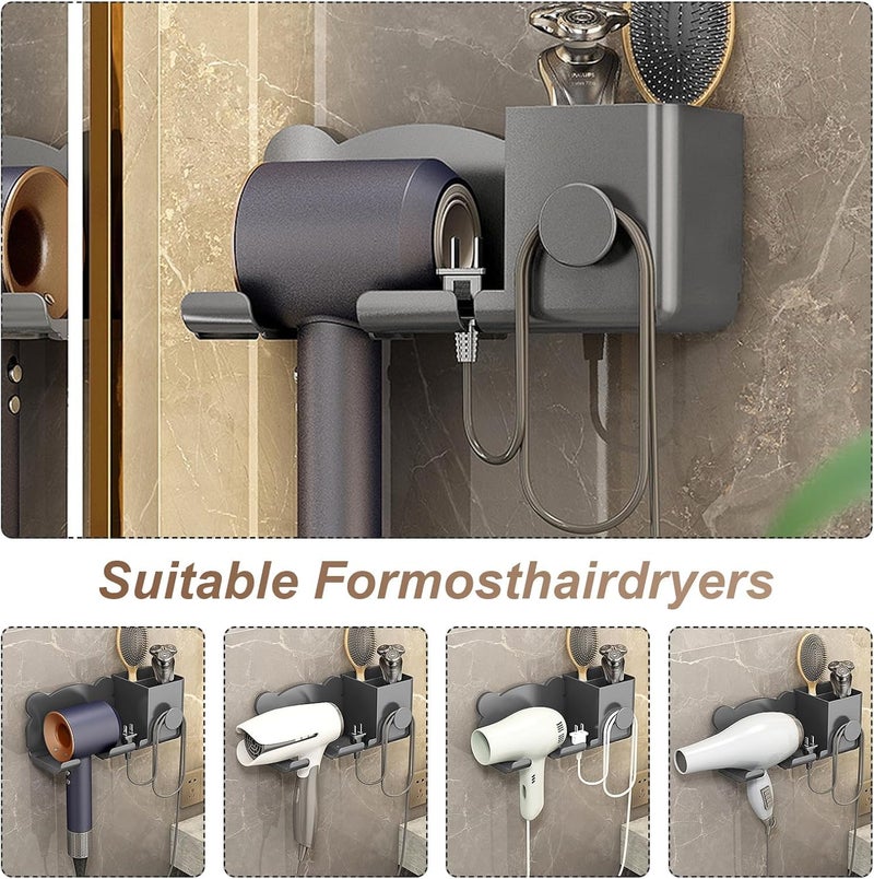 IMPRONOW Wall-Mounted Hair Dryer Holder with Storage Box - Space-Saving Hair Dryer Rack With Electric Wire Organizer No-Drill Hair Dryer Stand For Bathroom Decor - Pack Of 1 (Black) - Image 2