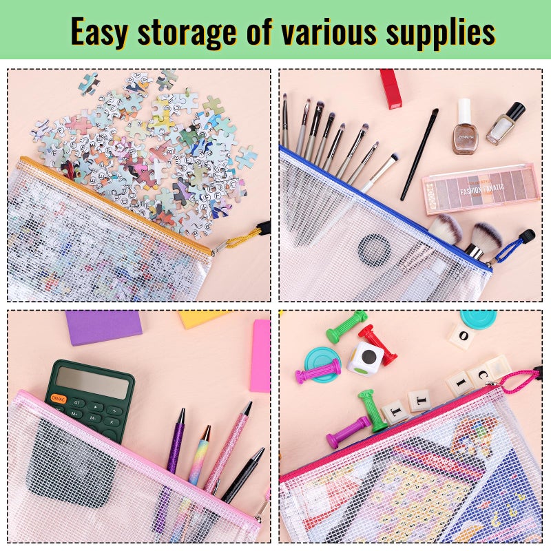 EOOUT 14pcs Zip Pouch Organizers, Mesh Bags with Zipper, 8 Sizes 14 Colors, Waterproof, for Travel, School, Office & Home - Image 4