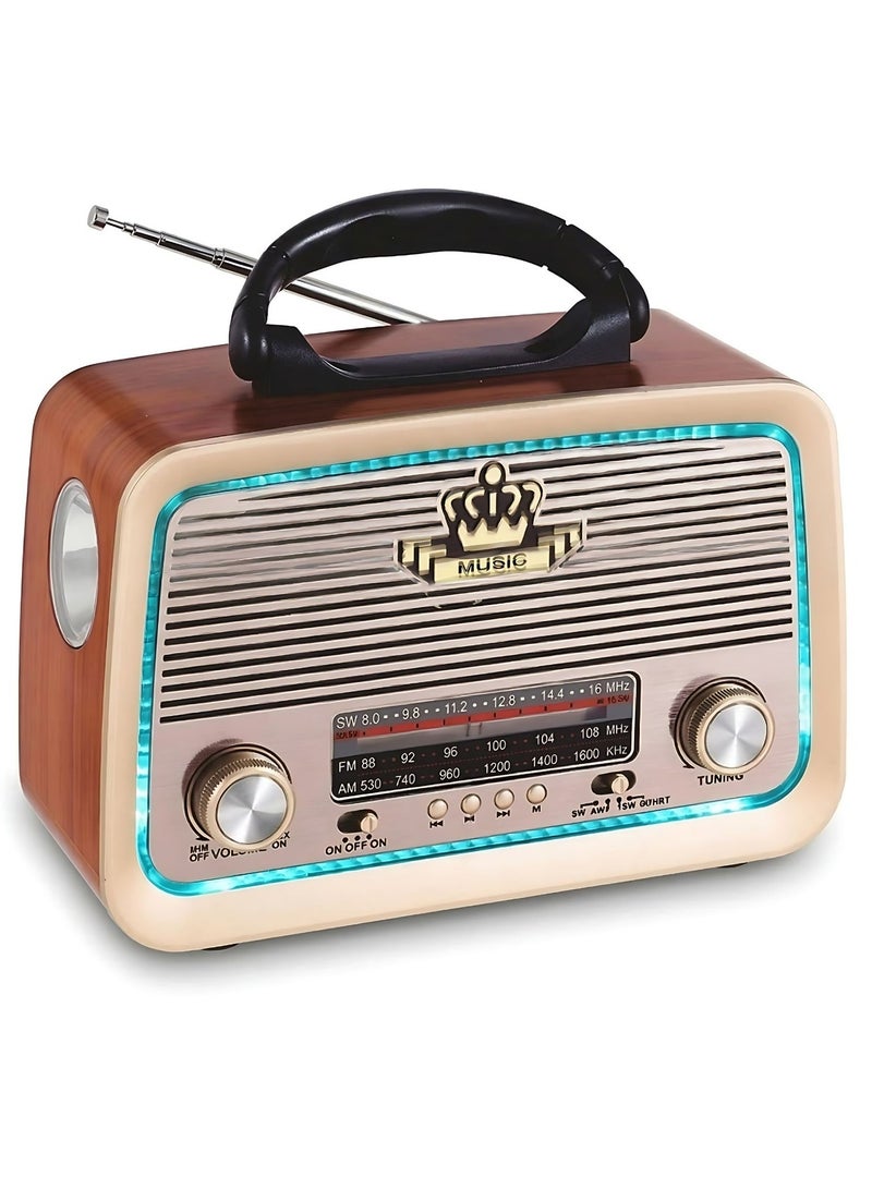 راديو محمول HI-FI بثلاث قنوات FM - AM - SW ذهبي/بني/أسود بلوتوث AUX بطاقة TF قرص فلاش USB - Image 1