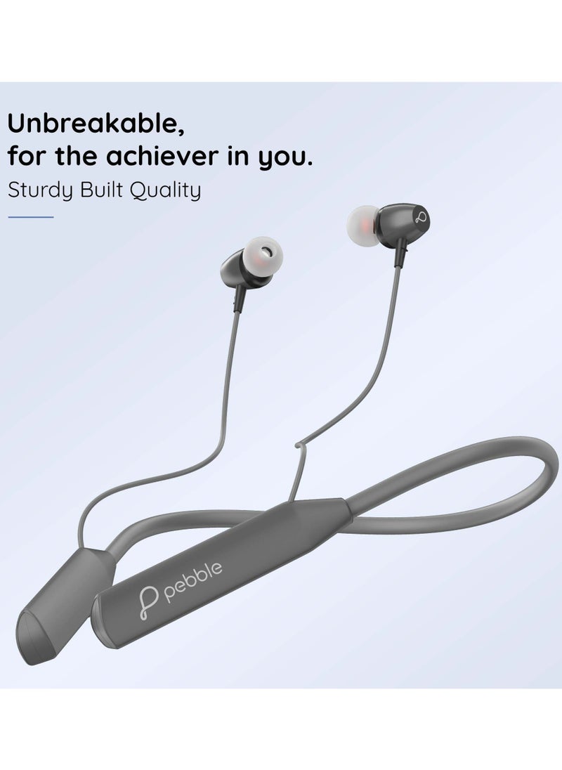 Pebble - Wireless Neckband Headphones Flex Buzz True bass Sound with Microphone and Voice Assistant Noise Cancellation Bluetooth 5.0 and Water Resistant Grey - Image 1