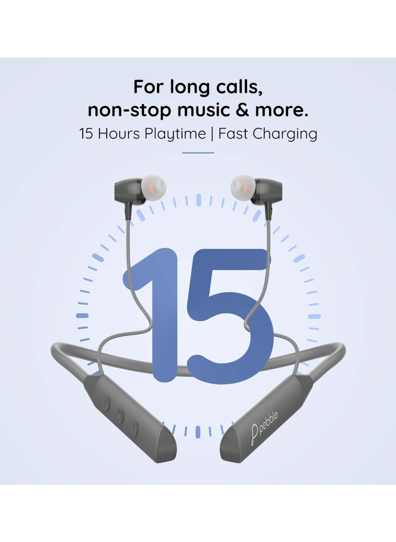 Pebble - Wireless Neckband Headphones Flex Buzz True bass Sound with Microphone and Voice Assistant Noise Cancellation Bluetooth 5.0 and Water Resistant Grey - Image 1