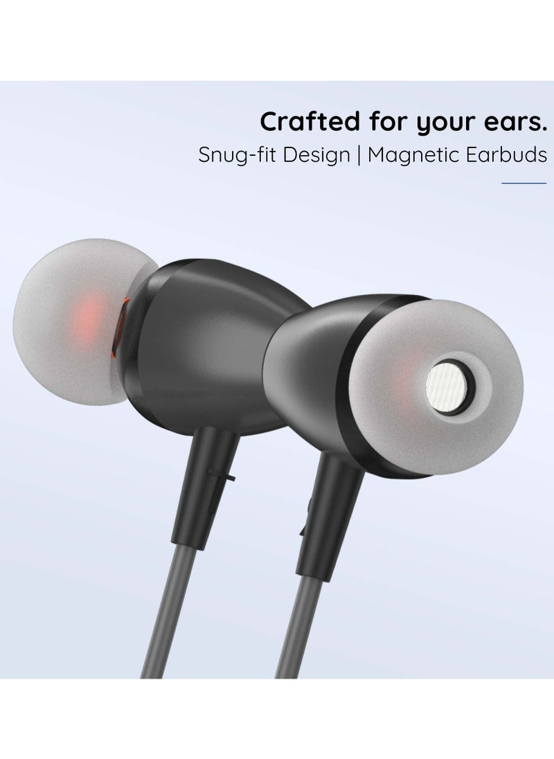Pebble - Wireless Neckband Headphones Flex Buzz True bass Sound with Microphone and Voice Assistant Noise Cancellation Bluetooth 5.0 and Water Resistant Grey - Image 1