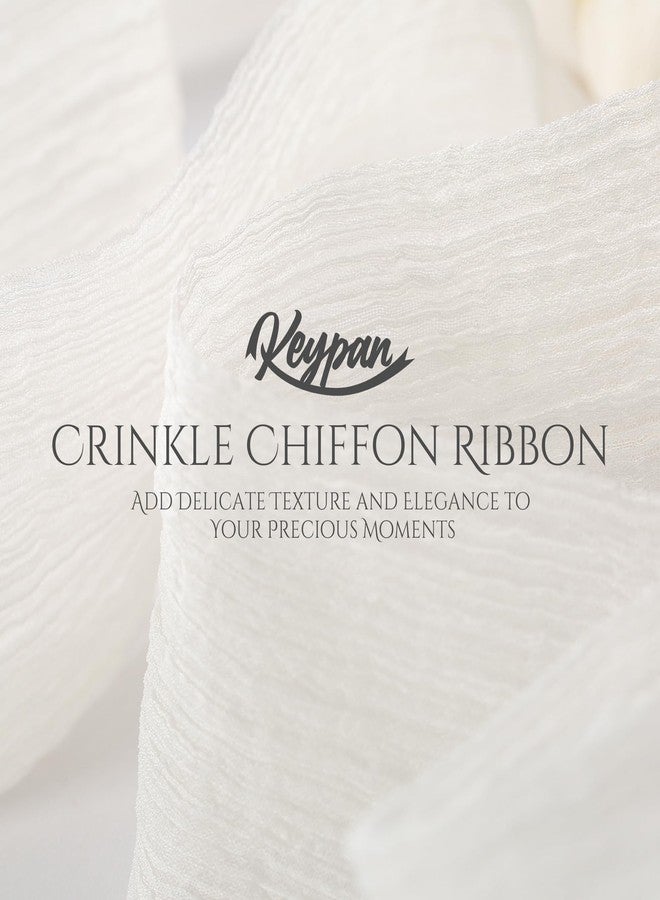 Keypan Ivory Chiffon Crinkle Ribbon 3 inch Handmade Fabric Silk Ribbon for Bridal Flower Bouquet Wedding Decor Gift Wrapping 2 Rolls 6 Yd - Image 3