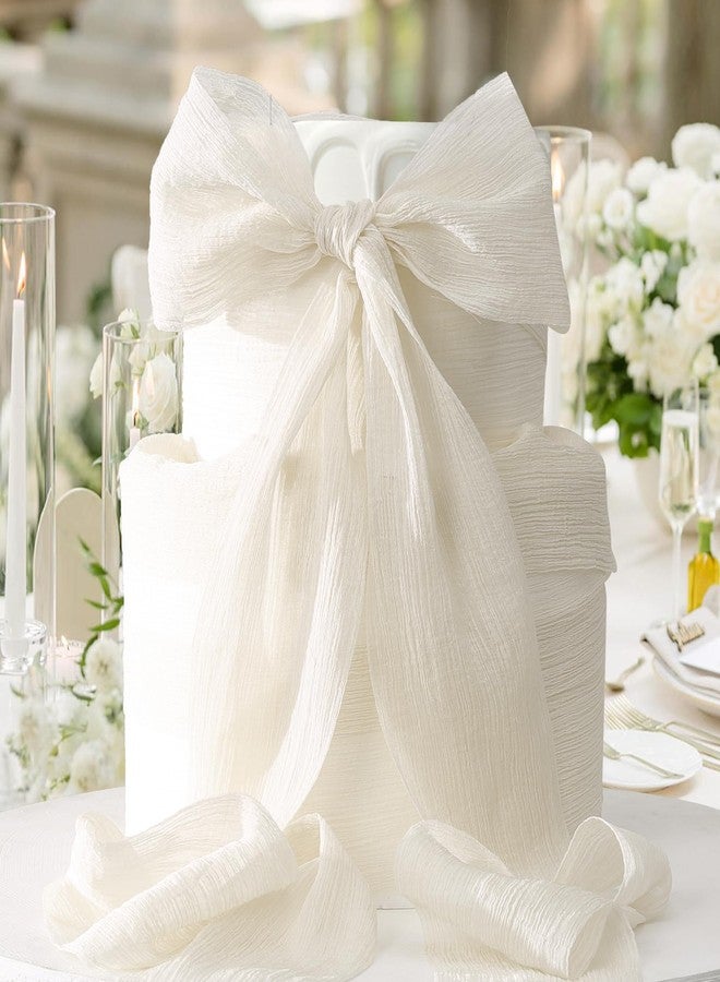 Keypan Ivory Chiffon Crinkle Ribbon 3 inch Handmade Fabric Silk Ribbon for Bridal Flower Bouquet Wedding Decor Gift Wrapping 2 Rolls 6 Yd - Image 4
