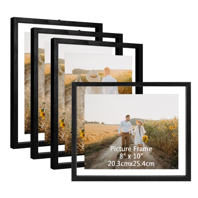 8x10 Floating Picture Frames Set of 4 Black Rustic Picture Frame 8 by 10 for Wall Hanging Double Glass Family Photo Frame Display Multi Size 4x6 5x7 8x1010x12