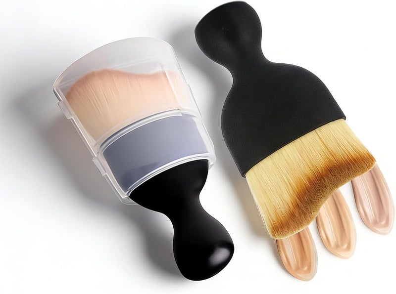 Duomama 2PCS Makeup Brush Set - Soft Dense Foundation & Powder Brushes, Multifunctional Cosmetic Beauty Tools for Blending & Concealer, Curved Design for Face Application & Car Dust Removal - Image 1