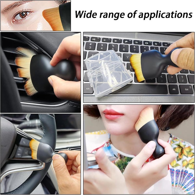 Duomama 2PCS Makeup Brush Set - Soft Dense Foundation & Powder Brushes, Multifunctional Cosmetic Beauty Tools for Blending & Concealer, Curved Design for Face Application & Car Dust Removal - Image 3