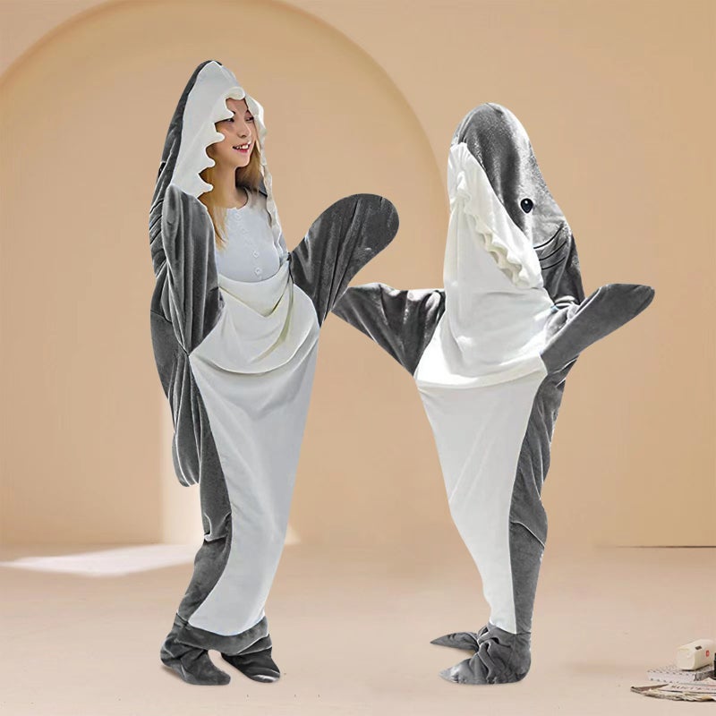 Shark Suit Pajamas For Adults, Super Soft Flannel Hooded, Loose, Can Be Worn Outside, Lazy Tv Home Clothes - Image 1