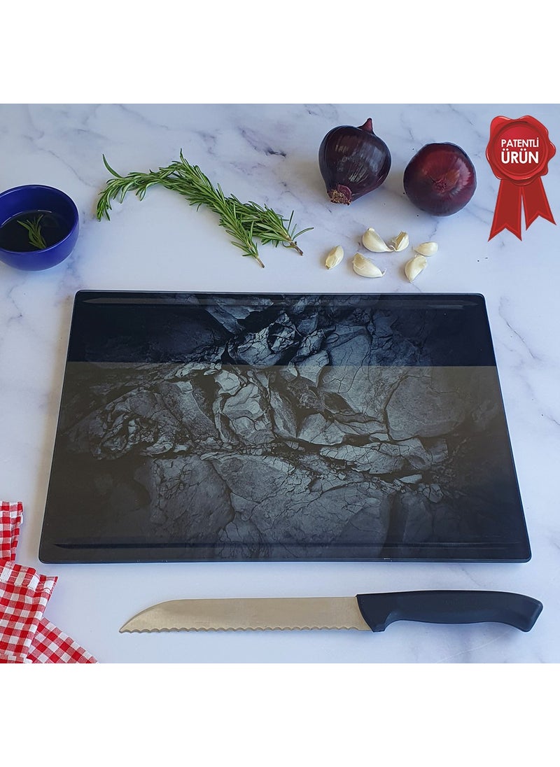 DECORITA Channeled Glass Cutting Board - Glass Cutting Table | Natural Stone Patterned | 25cm x 35cm | Patented Product  - Image 1