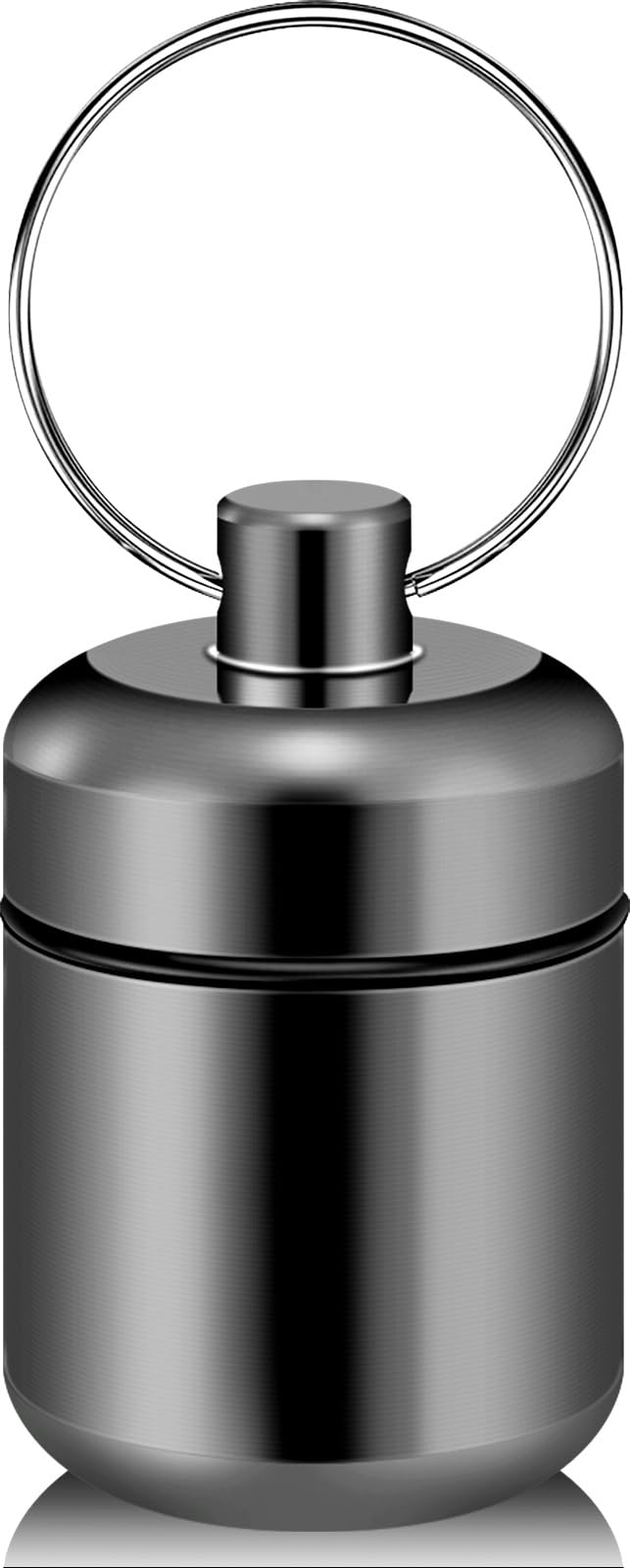 CHIVENIDO Pill Keychain Holder- Small Pill Box Waterproof Pill Fob Organizer Portable Pill Holder Keychain (Gray) - Image 1