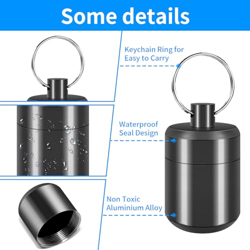 CHIVENIDO Pill Keychain Holder- Small Pill Box Waterproof Pill Fob Organizer Portable Pill Holder Keychain (Gray) - Image 3