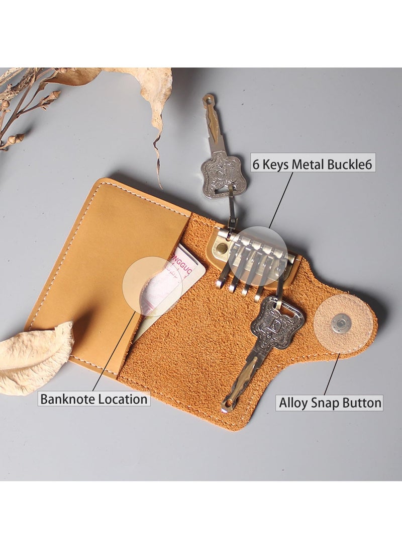 SYOSI Leather Key Case, Snap Closure Two-Ply Cowhide Leather, Leather Keychain Key Wallet Organize Keys, Credit Cards, Banknotes, Mini Unisex Key Case Wallet, Key Holder, Key Case Leather 6 Key Holder - Image 3