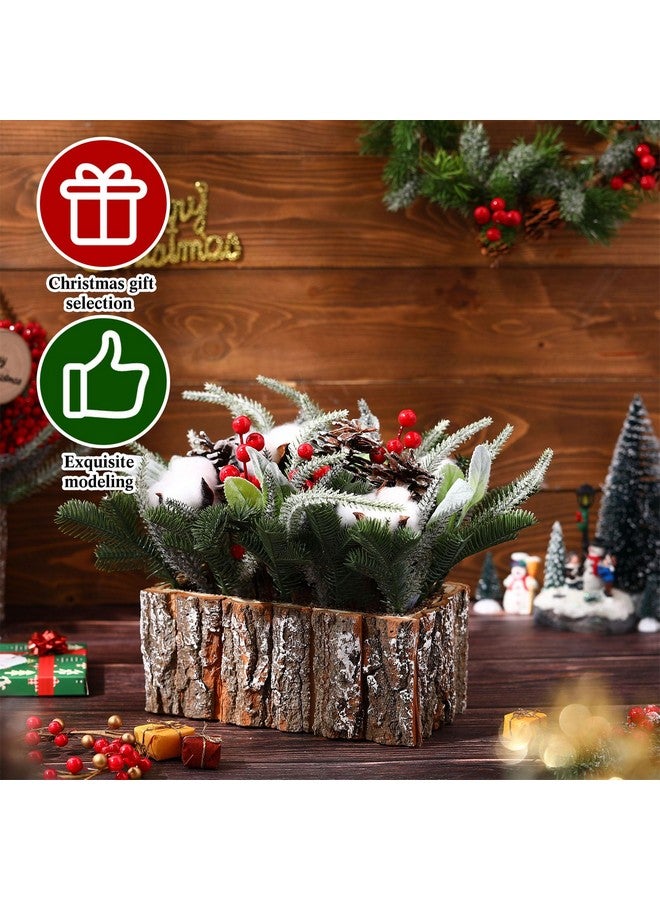 Zhehao Zhehao Christmas Table Centerpieces Artificial Small Tabletop Christmas Tree Wooden Crate Potted Plant Pinecones Leaf Berry Christmas Winter Tiered Tray Shelf Table Home Decor(Cotton)  - Image 2