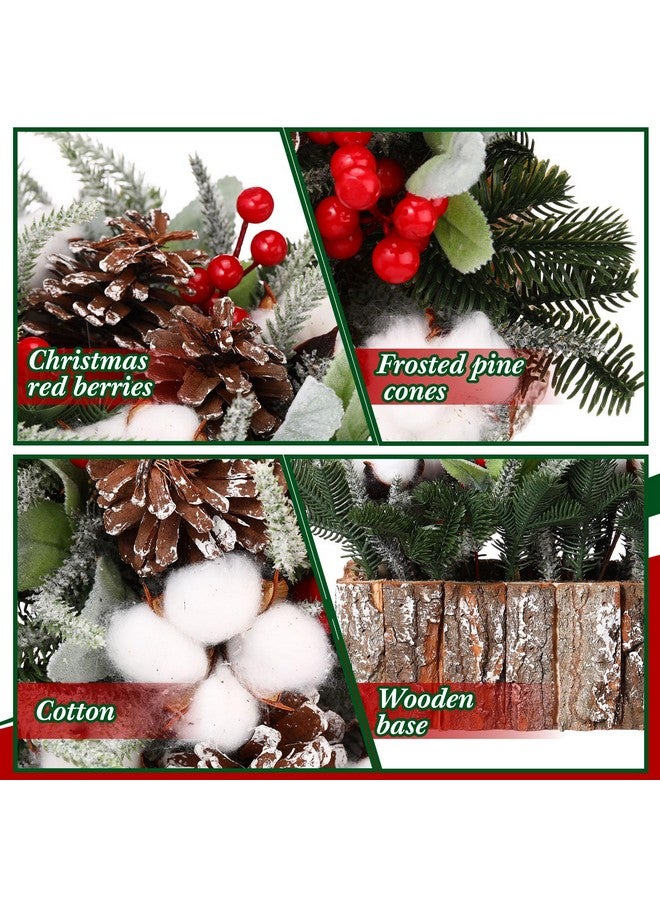 Zhehao Zhehao Christmas Table Centerpieces Artificial Small Tabletop Christmas Tree Wooden Crate Potted Plant Pinecones Leaf Berry Christmas Winter Tiered Tray Shelf Table Home Decor(Cotton)  - Image 4