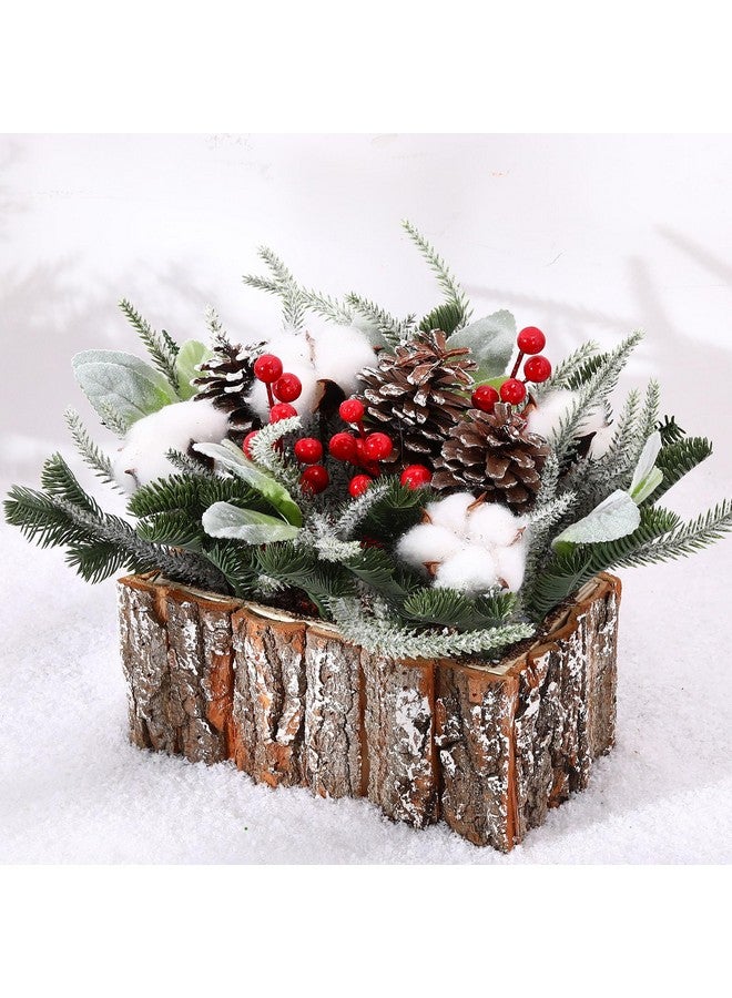Zhehao Zhehao Christmas Table Centerpieces Artificial Small Tabletop Christmas Tree Wooden Crate Potted Plant Pinecones Leaf Berry Christmas Winter Tiered Tray Shelf Table Home Decor(Cotton)  - Image 1
